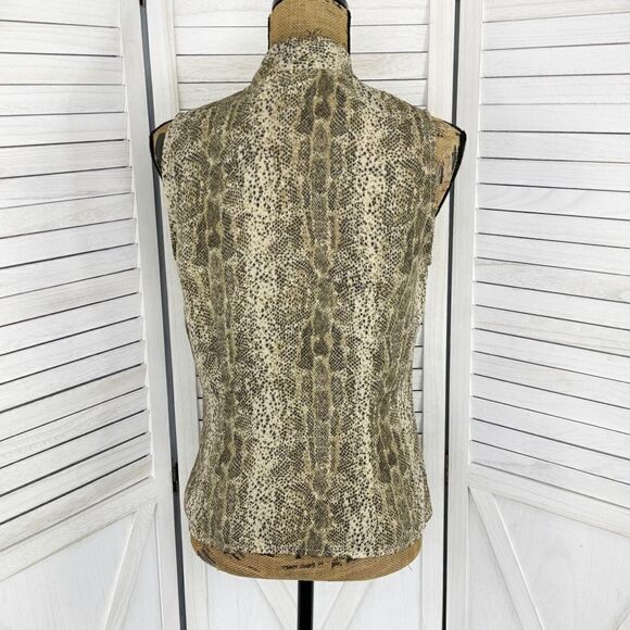 Croft & Barrow Snake Print Tie Neck Sleeveless Blouse Tan Small - Picture 4 of 11